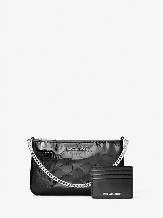 [AT DELHI] MICHAEL KORS Jet Set Medium Metallic Logo Debossed Pochette and Card Case Gift Set - Black image 0
