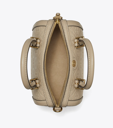 TORY BURCH Petite T Monogram Leather Barrel Bag - Fresh clay image 2