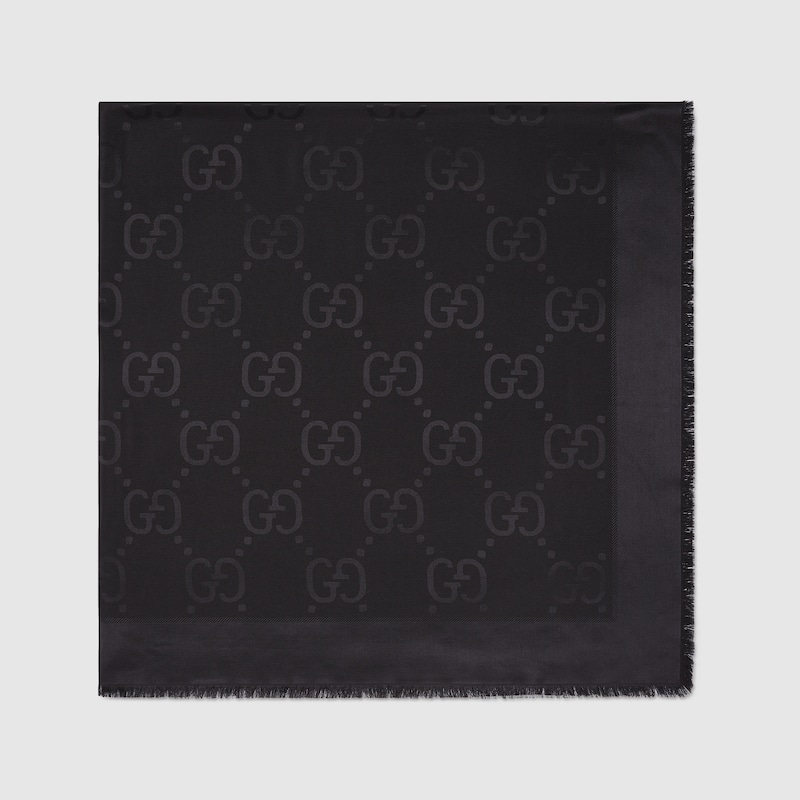 GUCCI Gg Wool And Silk Jacquard Shawl - Black image