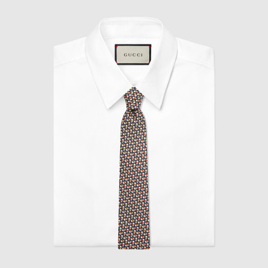 GUCCI Interlocking G Baseball Hat Print Silk Tie image 0