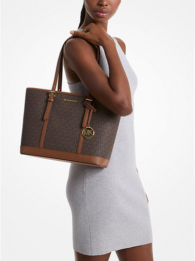 MICHAEL KORS Jet Set Travel Small Logo Top-Zip Tote Bag - Brown image 1
