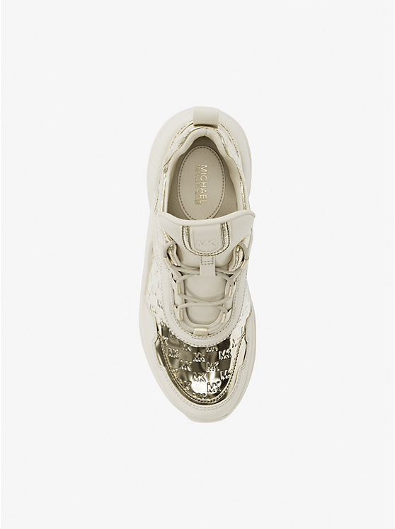 MICHAEL KORS Olympia Mixed-Media Trainer - Pale Gold image 2