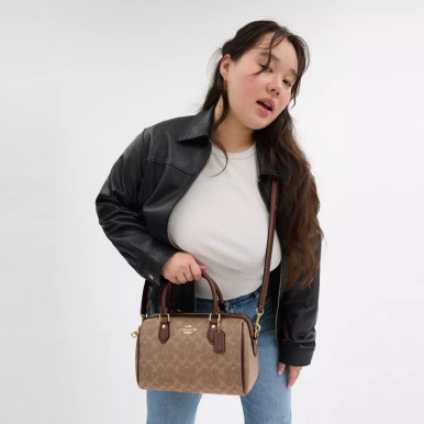 COACH Rowan Satchel Bag In Signature Canvas -  Gold/Tan/Brown image 1