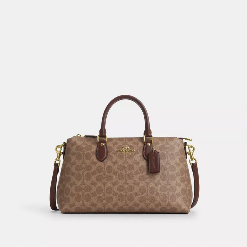 COACH Georgia Satchel Bag In Signature Canvas - Gold/Tan/Brown image