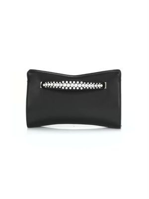 JIMMY CHOO Venus Embellished Leather Clutch-On-Chain - Black image 3