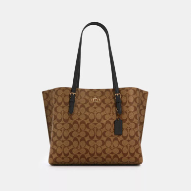 COACH Mollie Tote Bag In Signature Canvas - Gold/Khaki/Black image 2