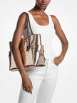 MICHAEL KORS Voyager Large Metallic Logo Debossed Tote Bag - Pale Gold image 1