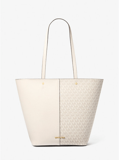 MICHAEL KORS Flora Large Signature Logo and Leather Tote Bag image 0