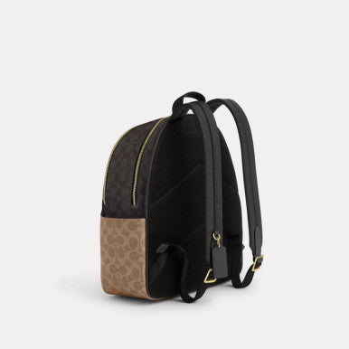 COACH Court Backpack In Blocked Signature Canvas - Walnut/Tan image 4