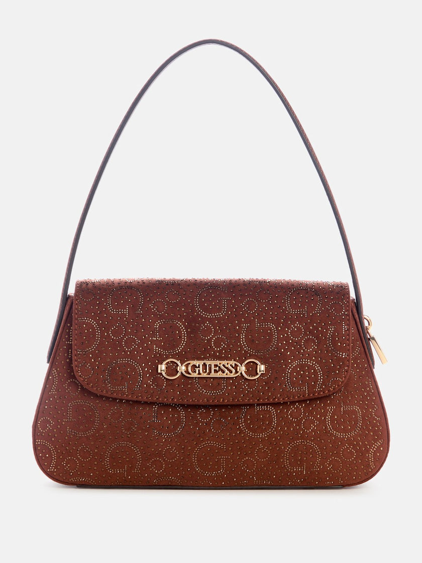 Guess Avelina Rhinestone Logo Shoulder Bag - Brown image 0