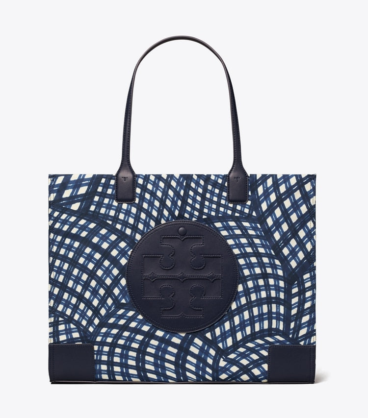TORY BURCH Ella Printed Tote - Navy Warped Gingham image 0
