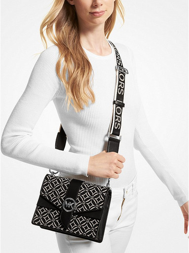MICHAEL KORS Greenwich Small Logo Jacquard Crossbody Bag - Black L/ight Cream image 2
