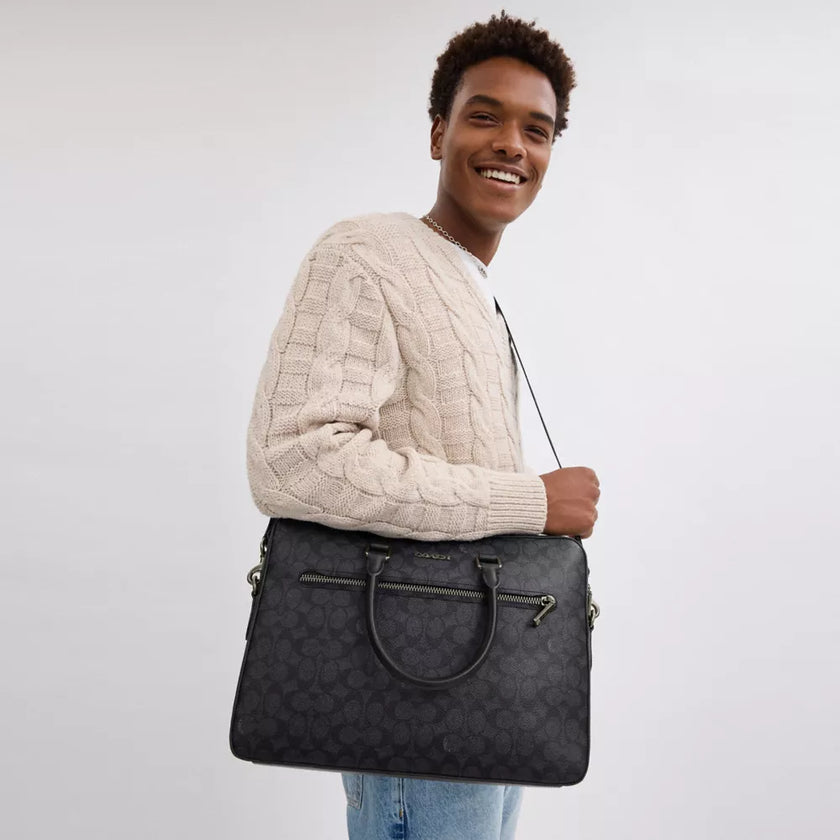 COACH Ethan Slim Brief In Signature Canvas - Gunmetal/Charcoal/Black image 1