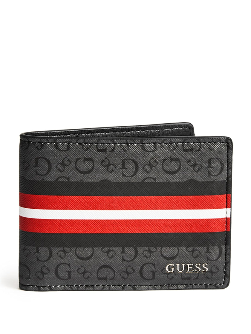 Guess Slim Logo Striped Bifold Wallet - Black image 0