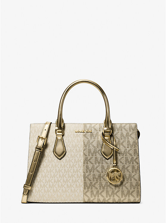 [AT DELHI] MICHAEL KORS Sheila Medium Two-Tone Metallic Signature Logo Satchel - Pale Gold image 0