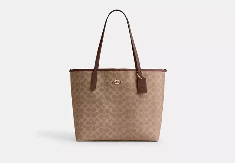 COACH City Tote Bag In Signature Canvas Gold/Tan/Brown (Arriving In Delhi) image 0