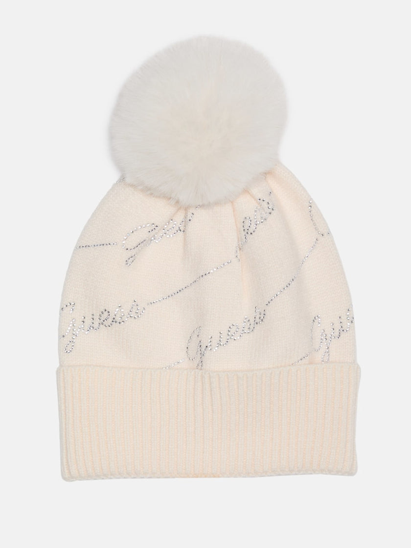 Guess Rhinestone Logo Beanie - Off-White image 0