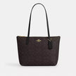 COACH Fiona Zip Tote Bag In Signature Canvas - Gold/Walnut/Black image 0