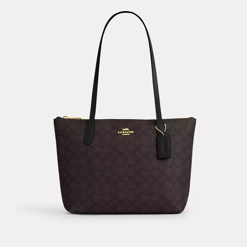 COACH Fiona Zip Tote Bag In Signature Canvas - Gold/Walnut/Black image 0