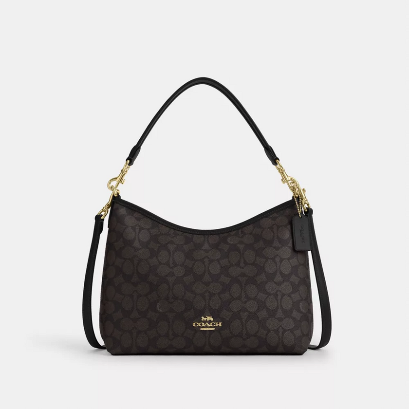 COACH Laurel Shoulder Bag In Signature Canvas - Gold/Walnut/Black image