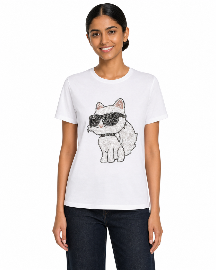 KARL LAGERFELD Choupette Sequin Logo Tee