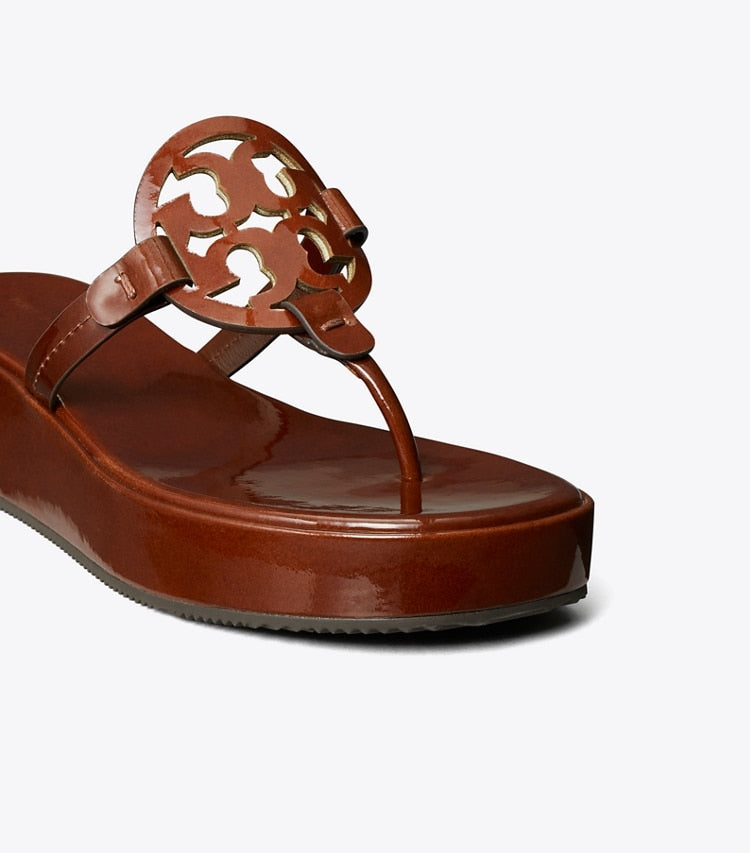 TORY BURCH Miller Patent Wedge Sandal - Russet Brown image 3