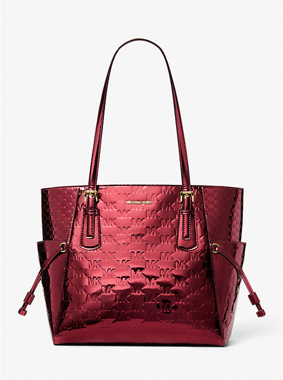 [AT DELHI] MICHAEL KORS Voyager Large Metallic Logo Debossed Tote Bag - Cherry image 0