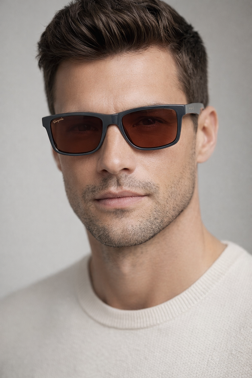 FERRAGAMO Salvatore Brown Rectangular Men's Sunglasses image 0