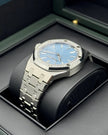 Audemars Piguet Royal Oak 15551ST.ZZ.1356ST.01Stainless Steel Diamond Bezel light blue “Grande Tapisserie” Dial 37mm