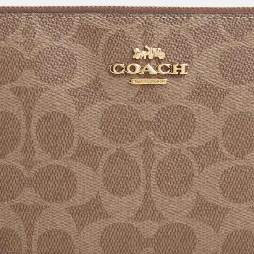 COACH  Large Corner Zip Wristlet In Signature Canvas - Gold/Tan/Brown image 4