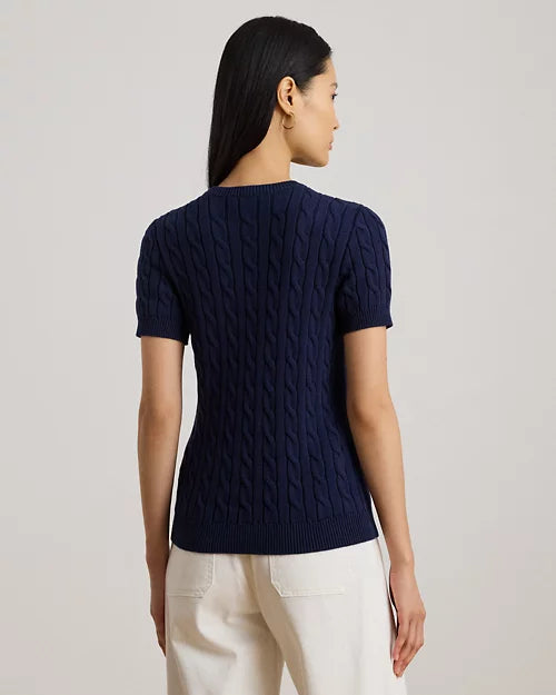[ARRIVING] LAUREN RALPH LAUREN Women's Cable-Knit Short-Sleeve Embroidered Sweater - Refined Navy image 2