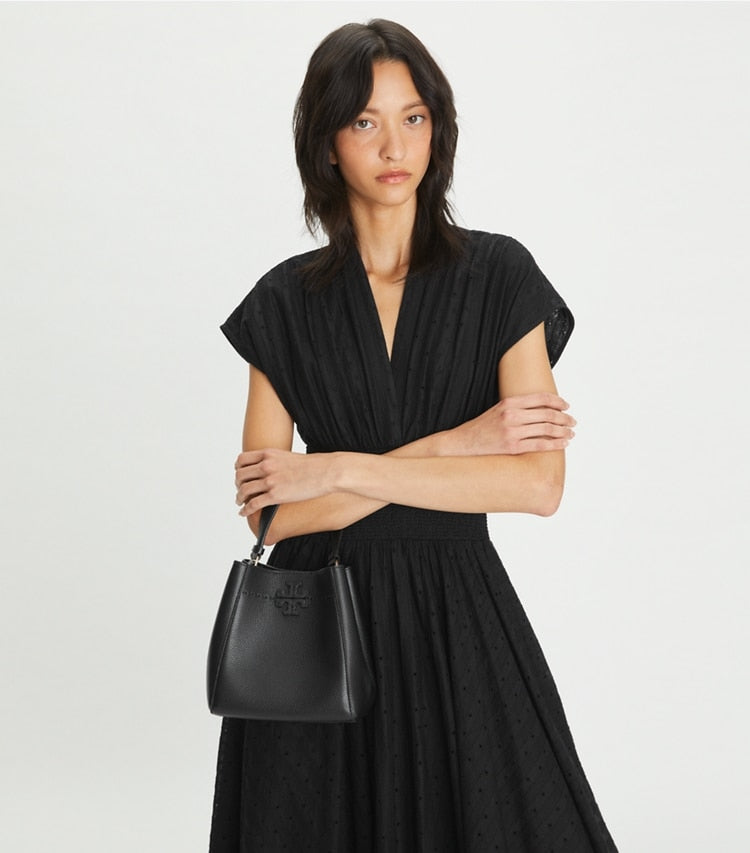 TORY BURCH Mcgraw Textured Small Bucket Bag - Black image 1