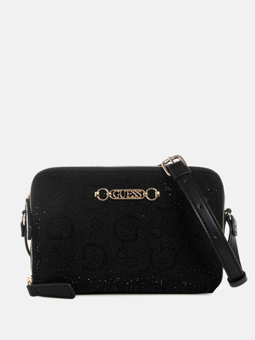 Guess Avelina Rhinestone Logo Double-Zip Crossbody - Black image 0