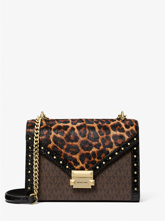 MICHAEL KORS Whitney Leopard Print Calf Hair and Signature Logo Shoulder Bag - Butterscotch image 0