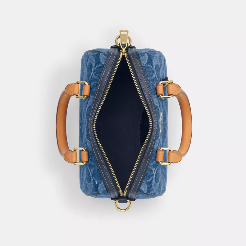 COACH Mini Rowan Crossbody Bag In Signature Denim - Gold/Indigo image 3