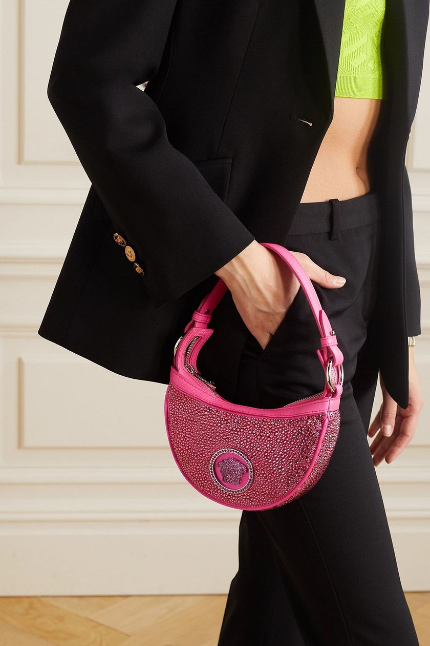 VERSACE Mini Crystal-embellished Satin And Leather Shoulder Bag (Arriving In Delhi) image 0