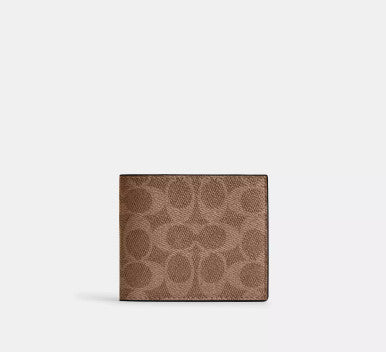 [AT DELHI] COACH Id Billfold Wallet In Signature Canvas - Tan/Black image 0