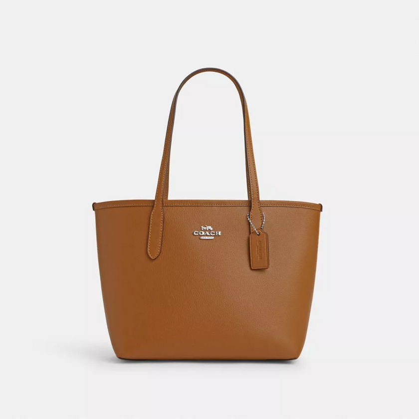 COACH Small City Tote - Silver/Light Saddle image