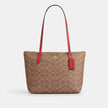 COACH Fiona Zip Tote Bag In Signature Canvas - Gold/Tan/Carnation image 0