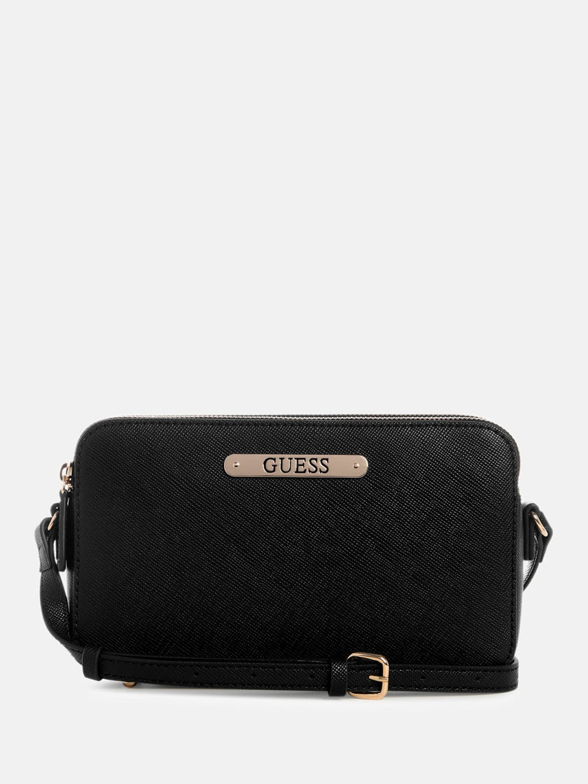 Guess Kyrie Saffiano Top-Zip Crossbody - Black image 0