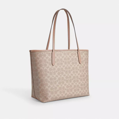 COACH City Tote Bag In Signature Canvas - Silver/Sand/Taupe image 2