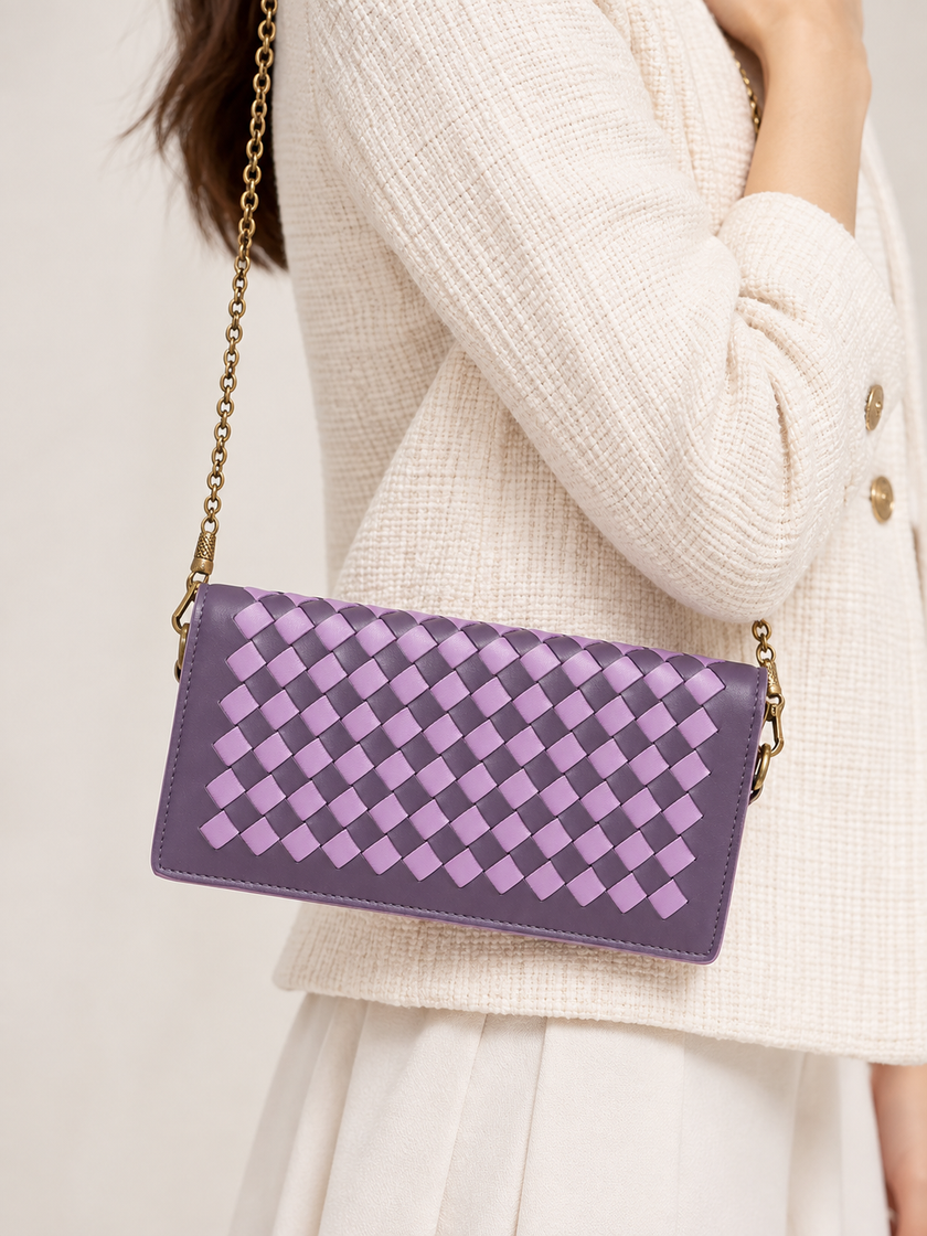BOTTEGA VENETA Cowhide Leather Intrecciato Chain Shoulder Bag