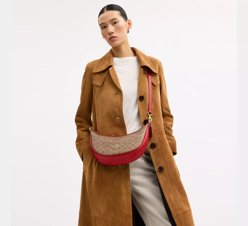 COACH Aria Shoulder Bag In Signature Canvas - Gold/Tan/Carnation (Arriving In Delhi) image 4