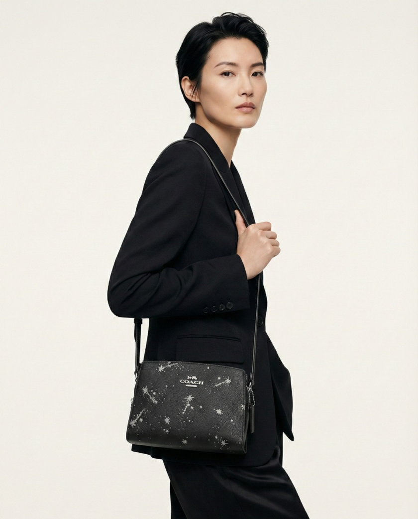 COACH Gia Crossbody Bag With Star Print - Silver/Black Multi image 0