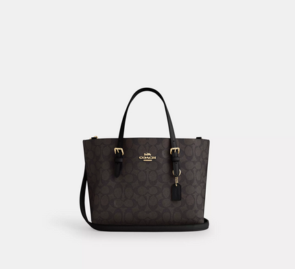 COACH Mollie Tote Bag 25 In Signature Canvas - Gold/Walnut/Black image