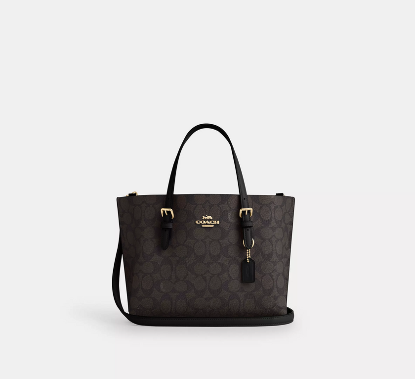 COACH Mollie Tote Bag 25 In Signature Canvas - Gold/Walnut/Black image