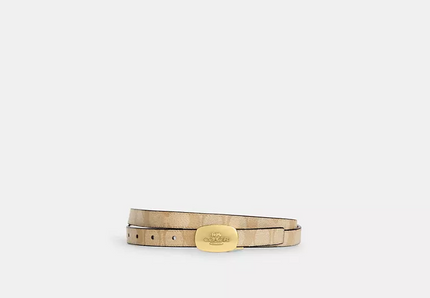 COACH Signature Buckle Cut To Size Reversible Eliza Belt, 18 Mm - Gold/Light Khaki Chalk image