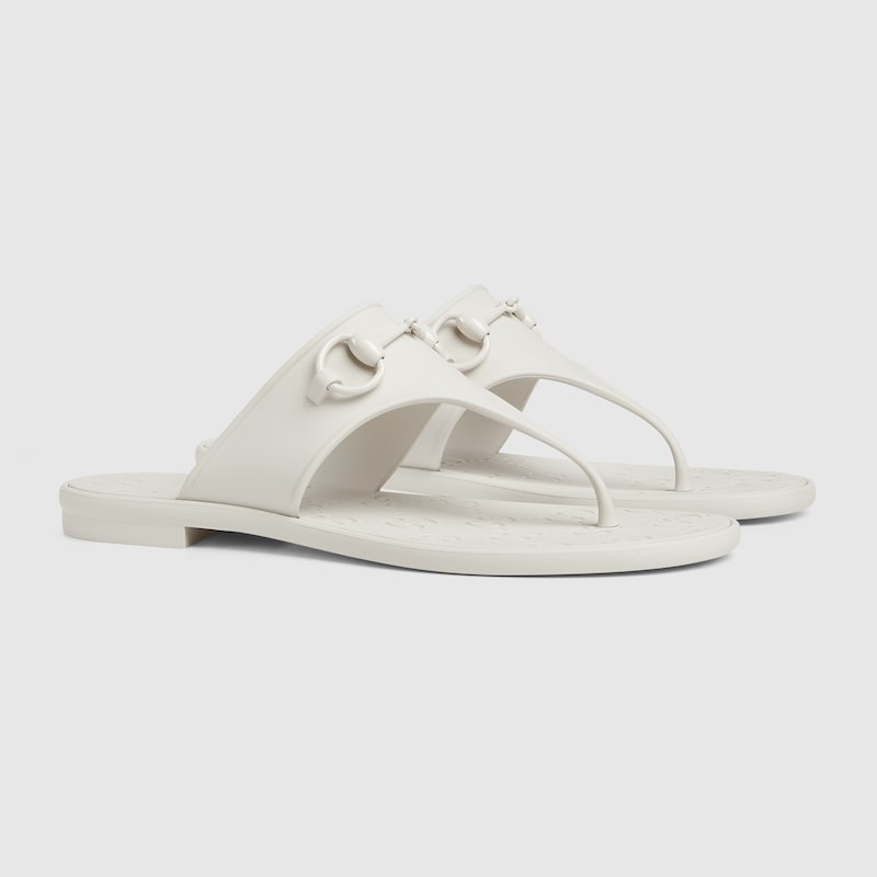 GUCCI Women's  Thong Sandals With Horsebit - White - 34 image