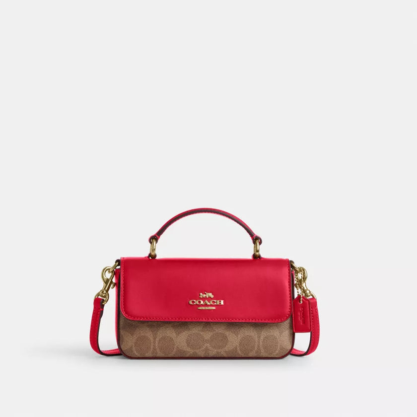 COACH Mini Josie Top Handle Bag In Signature Canvas - Gold/Tan/Carnation image 1