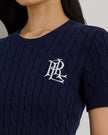 [ARRIVING] LAUREN RALPH LAUREN Women's Cable-Knit Short-Sleeve Embroidered Sweater - Refined Navy image 3